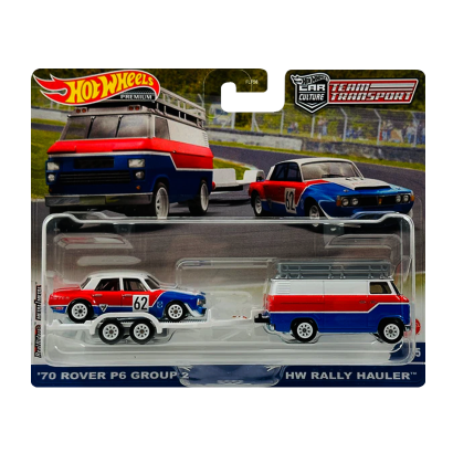 Машинка Premium Hot Wheels 2шт '70 Rover P6 Group 2 и Транспортер HW Rally Hauler Team Transport 1:64 FLF56/HKF45 Red - Retromagaz