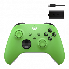 Набор Геймпад Беспроводной Microsoft Xbox Series Controller Velocity Green Новый  + Аккумулятор Play and Charge Kit + Кабель USB Type-C Black - Retromagaz