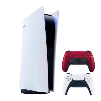 Набор Консоль Sony PlayStation 5 Digital Edition 825GB White Новый + Геймпад Беспроводной DualSense Volcanic Red - Retromagaz