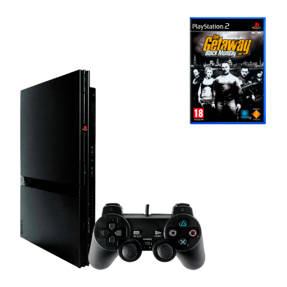 Набор Консоль Sony PlayStation 2 Slim SCPH-7xxx Europe Black Б/У + Игра The Getaway Monday Английская Версия - Retromagaz