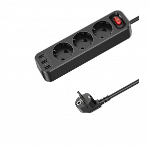 Сетевой фильтр Hoco NS2 3-position Extension Cord Socket Black 4000 W - Retromagaz