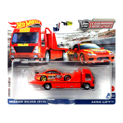 Машинка Premium Hot Wheels 2шт Nissan Silvia (S15) та Транспортер Aero Lift Team Transport 1:64 FLF56/HCR35 Red - Retromagaz