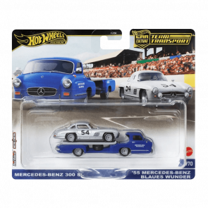 Машинка Premium Hot Wheels 2шт Mercedes-Benz 300 SL и Транспортер '55 Blaues Wunder Team Transport 1:64 HRV48 Silver