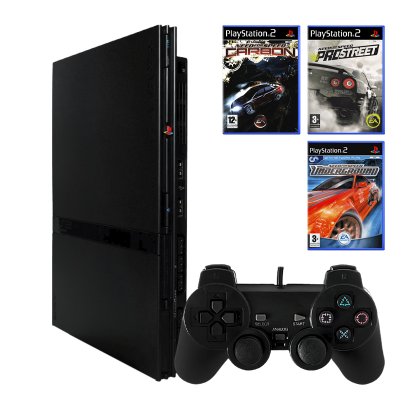 Набор Консоль Sony PlayStation 2 Slim SCPH-7xxx Europe Black Б/У  + Игра Need for Speed: Carbon Английская Версия + Need for Speed ProStreet + Need for Speed: Underground - Retromagaz