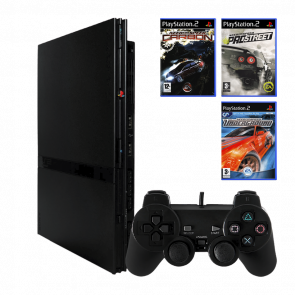 Набор Консоль Sony PlayStation 2 Slim SCPH-7xxx Europe Black Б/У  + Игра Need for Speed: Carbon Английская Версия + Need for Speed ProStreet + Need for Speed: Underground