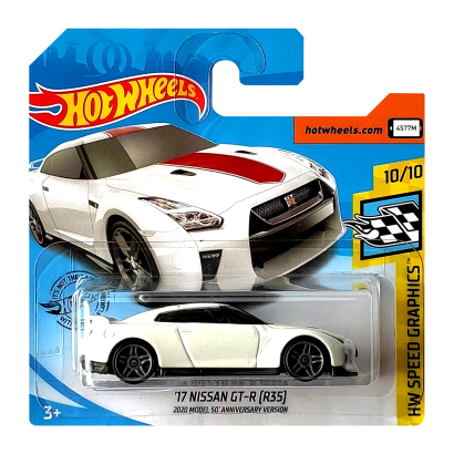 Машинка Базовая Hot Wheels '17 Nissan GT-R (R35) 2020 Model 50 Anniversary Version Speed Graphics 1:64 GHC83 White - Retromagaz