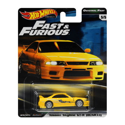 Машинка Premium Hot Wheels Nissan Skyline GT-R (BCNR33) Fast & Furious 1:64 GBW83 Yellow - Retromagaz