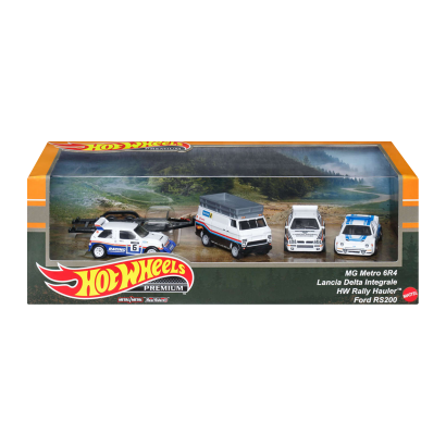 Машинка Premium Hot Wheels 4шт MG Metro 6R4 / Lancia Delta / Ford RS200 / HW Rally Hauler Group B Diorama 1:64 HKC18 White - Retromagaz