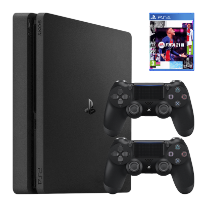 Набор Консоль Sony PlayStation 4 Slim 1TB Black Б/У  + Игра FIFA 21 Русская Озвучка + Геймпад Беспроводной DualShock 4 Version 2 - Retromagaz