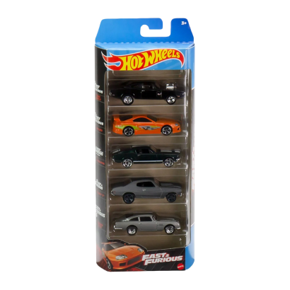 Машинка Базовая Hot Wheels 5шт Dodge Charger / Toyota Supra / Mustang / Chevelle SS / Aston Martin Fast & Furious 1:64 HLY70 HND08 Orange - Retromagaz