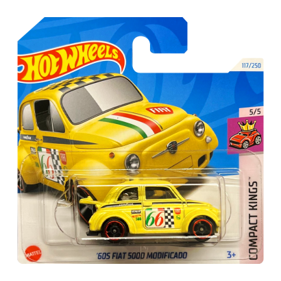 Машинка Базовая Hot Wheels '60s Fiat 500D Modificado Compact Kings 1:64 HTC20 Yellow - Retromagaz