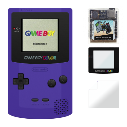 Набір Консоль Nintendo Game Boy Color Purple Б/У  + Скло Консолі RMC Trans Clear Новий + Флеш Картридж Everdrive EDGB OS V4 Англійська Версія Новий + Захисна Плівка RMC Trans Clear Новий - Retromagaz