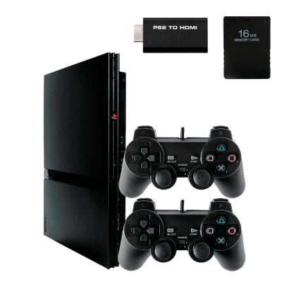 Набор Консоль Sony PlayStation 2 Slim SCPH-7xxx Chip Black Б/У + Геймпад Проводной RMC Новый + Карта Памяти + Адаптер - Retromagaz