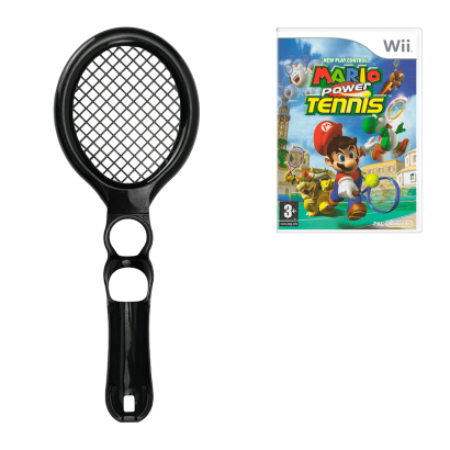 Набор Насадка RMC Wii Tennis Racket Black Б/У + Игра Nintendo Mario Power Tennis Английская Версия - Retromagaz