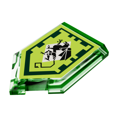 Плитка Lego Модифікована Декоративна 4шт Pentagonal Nexo Power Shield Mechanical Griffin 2 x 3 22385pb101 6171905 Trans-Bright Green Б/У - Retromagaz