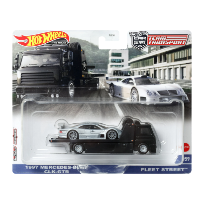 Машинка Premium Hot Wheels 2шт 1997 Mercedes-Benz CLK-GTR та Транспортер Fleet Street Team Transport 1:64 FLF56/HKF46 Silver - Retromagaz