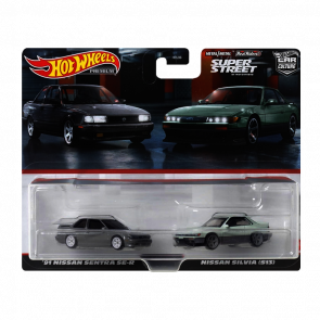 Машинка Premium Hot Wheels 2шт '91 Nissan Sentra SE-R / Silvia (S13) 2-Packs 1:64 HYF04 Silver - Retromagaz