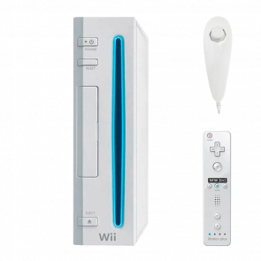 Набор Консоль Nintendo Wii RVL-001 Europe Модифицированная 32GB White + 10 Встроенных Игр Без Геймпада Б/У  + Контроллер Беспроводной RMC Remote Plus Новый + Проводной  Nunchuk