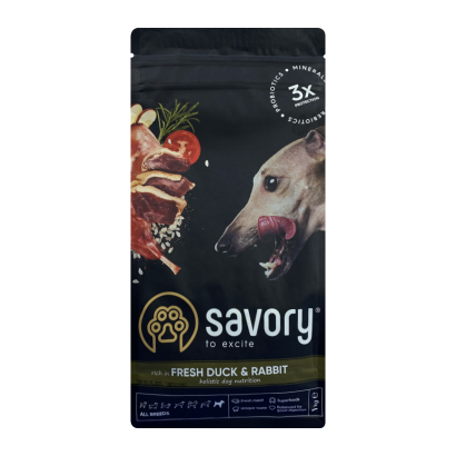 Сухой Корм для Собак Savory Adult All Breeds Кролик и Утка 1kg - Retromagaz