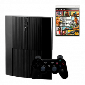 Набор Консоль Sony PlayStation 3 Super Slim 500GB Black Б/У  + Игра Grand Theft Auto V Русские Субтитры - Retromagaz