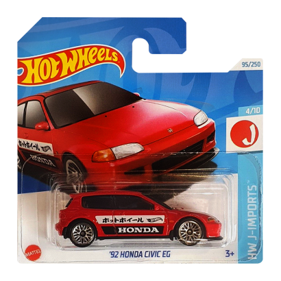 Машинка Базовая Hot Wheels '92 Honda Civic EG J-Imports 1:64 HTC43 Red - Retromagaz