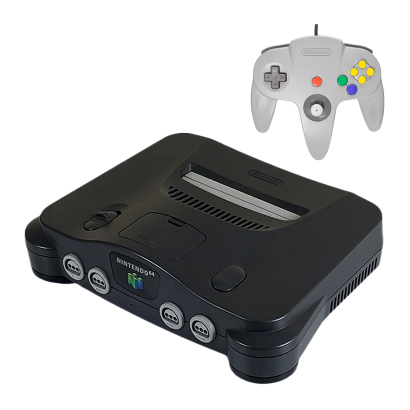 Набор Консоль Nintendo N64 FAT Europe Charcoal Grey Б/У + Геймпад Проводной Nintendo N64 NUS-005 Grey 1.8m Б/У - Retromagaz