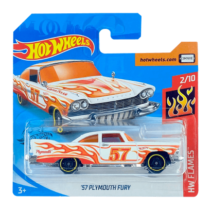 Машинка Базовая Hot Wheels '57 Plymouth Fury Flames 1:64 GHD67 White - Retromagaz