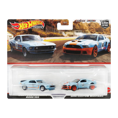 Машинка Premium Hot Wheels 2шт 1969 Ford Mustang Boss 302 / 2014 Custom Mustang Gulf 2-Packs 1:64 HKF58 Blue - Retromagaz