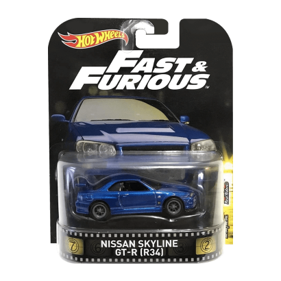 Машинка Premium Hot Wheels Nissan Skyline GT-R (R34) Fast & Furious Rep. Entertainment 1:64 DWJ88 Blue - Retromagaz