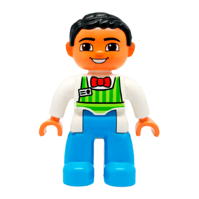 Фігурка Lego Boy Medium Blue Legs Lime Striped Apron Duplo 47394pb182 Б/У - Retromagaz