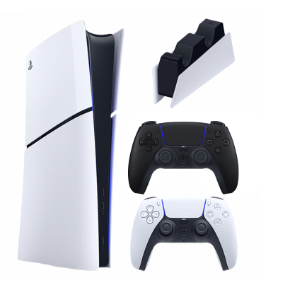 Набор Консоль Sony PlayStation 5 Slim Digital Edition 1TB White Новый  + Геймпад Беспроводной DualSense Midnight Black + Зарядное Устройство Проводной DualSense - Retromagaz