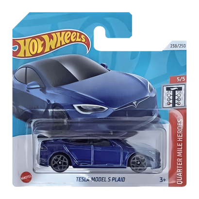 Машинка Базовая Hot Wheels Tesla Model S Plaid Quarter Mile Heroes 1:64 HRY91 Blue - Retromagaz