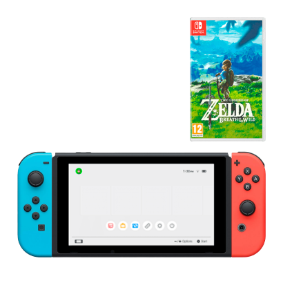 Набор Консоль Nintendo Switch V2 HAC-001(-01) 32GB (045496452629) Blue Red Б/У + Игра The Legend of Zelda Breath of The Wild Русская Озвучка Б/У - Retromagaz