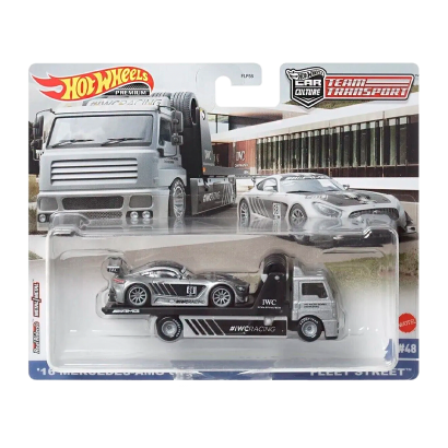 Машинка Premium Hot Wheels 2шт '16 Mercedes-AMG GT3 та Транспортер Fleet Street Team Transport 1:64 HCR39 Silver - Retromagaz