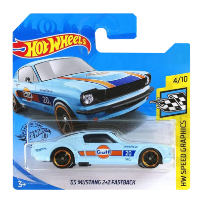 Машинка Базовая Hot Wheels '65 Mustang 2+2 Fastback Gulf Speed Graphics 1:64 GHC86 Light Blue - Retromagaz