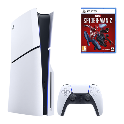 Набор Консоль Sony PlayStation 5 Slim Blu-ray 1TB White Б/У  + Игра Marvel’s Spider-Man 2 Русская Озвучка - Retromagaz