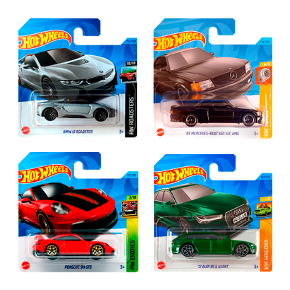 Набор Машинка Базовая Hot Wheels Audi RS 6 HKH69 + Mercedes-Benz 560 HKG45 + BMW i8 HKH44 + Porsche 911 HKH97 - Retromagaz