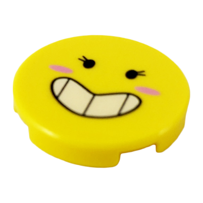 Плитка Lego Кругла Декоративна 4шт Bottom Stud Holder with Black Eyes with Eyelashes Large Smile Showing Teeth 2 x 2 14769pb224 6227400 Yellow Б/У - Retromagaz