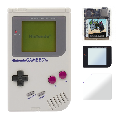 Набір Консоль Nintendo Game Boy Classic DMG-01 Grey Б/У  + Скло Консолі RMC Trans Clear Новий + Флеш Картридж Everdrive EDGB OS V4 Англійська Версія Новий + Захисна Плівка RMC Trans Clear Новий - Retromagaz