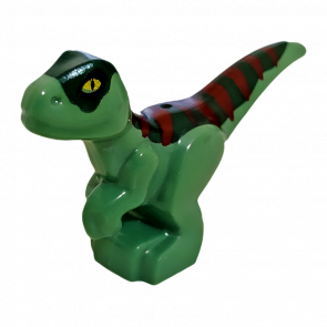 Фигурка Lego Динозавр Dinosaur Baby Standing with Dark Green Back Dark Red Stripes and Yellow Eyes Pattern Animals 37829pb09 Sand Green Б/У - Retromagaz