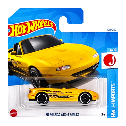 Машинка Базова Hot Wheels '91 Mazda MX-5 Miata J-Imports 1:64 HTD80 Yellow - Retromagaz