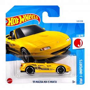 Машинка Базовая Hot Wheels '91 Mazda MX-5 Miata J-Imports 1:64 HTD80 Yellow - Retromagaz