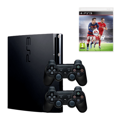 Набір Консоль Sony PlayStation 3 Slim 320GB Black Б/У + Гра FIFA 6 Російська Озвучка + Геймпад Бездротовий RMC Новий - Retromagaz