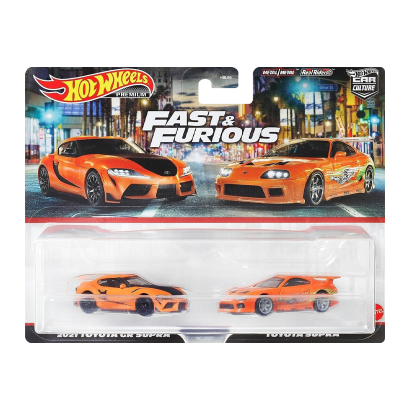 Машинка Premium Hot Wheels 2шт 2021 Toyota GR Supra / Toyota Supra Fast & Furious 2-Packs 1:64 HKF54 Orange - Retromagaz