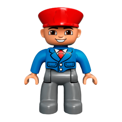 Фигурка Lego Boy Train Conductor Dark Bluish Grey Legs Blue Jacket Duplo 47394pb165 Б/У - Retromagaz