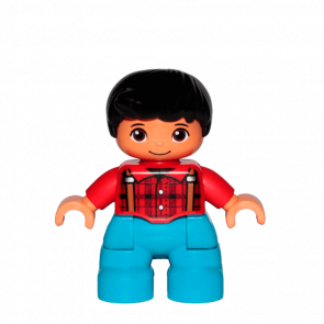 Фигурка Lego Boy Dark Azure Legs Red Checkered Shirt Duplo 47205pb058 Б/У - Retromagaz