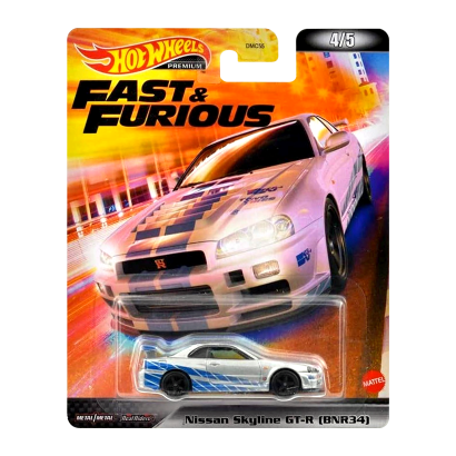 Машинка Premium Hot Wheels Nissan Skyline GT-R (BNR34) Fast & Furious 1:64 HCP28 Silver - Retromagaz